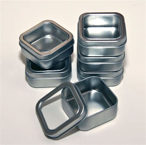 metal tin box square|square tins with clear lids.